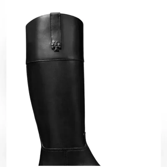 NWT TORY BURCH Double T Riding Black Leather Boots Size 7 $ 579.00